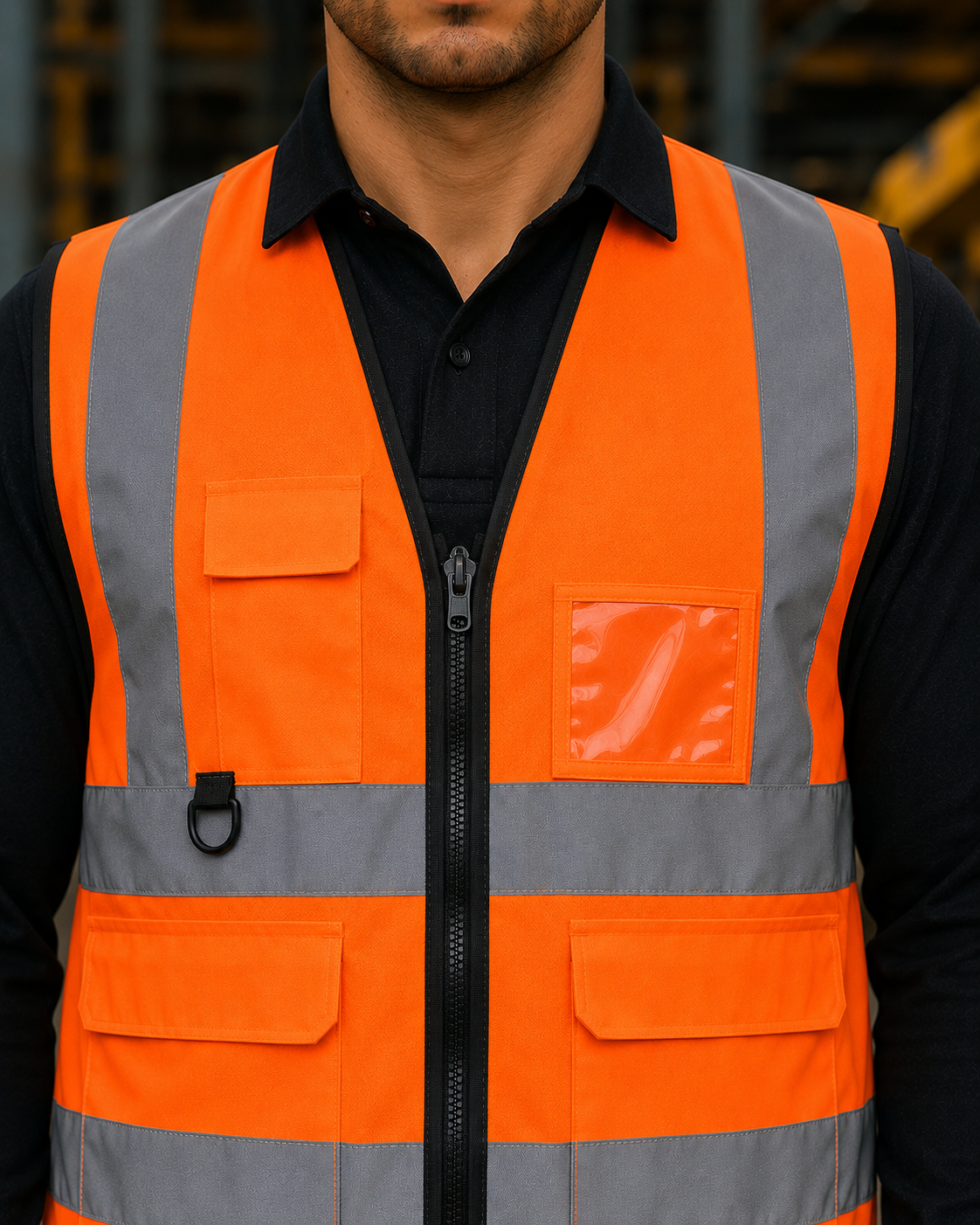 Orange Multi-Pocket Hi-Vis Safety Vest with ID Holder