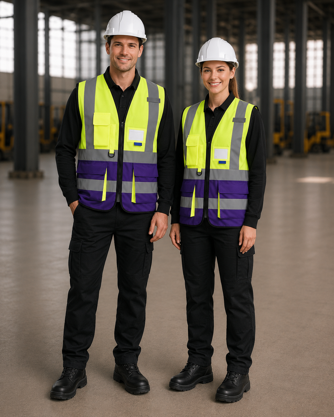 Yellow-Purple Two-Tone Multi-Pocket Safety Vest with ID Window