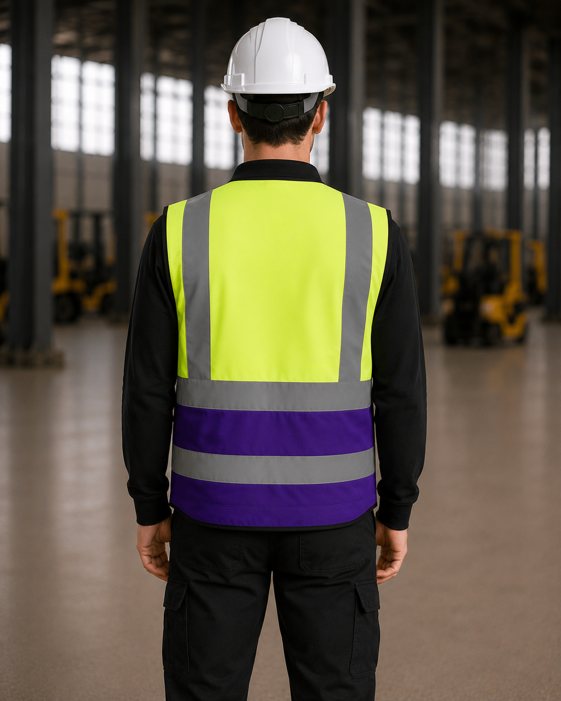 Yellow-Purple Two-Tone Multi-Pocket Safety Vest with ID Window