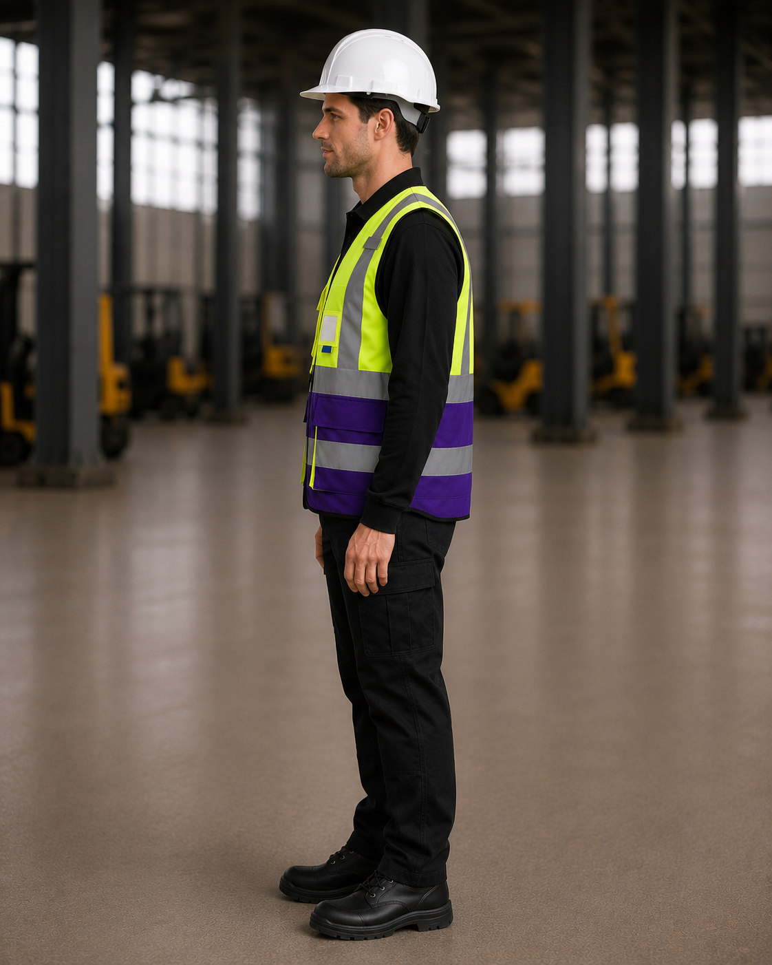 Yellow-Purple Two-Tone Multi-Pocket Safety Vest with ID Window